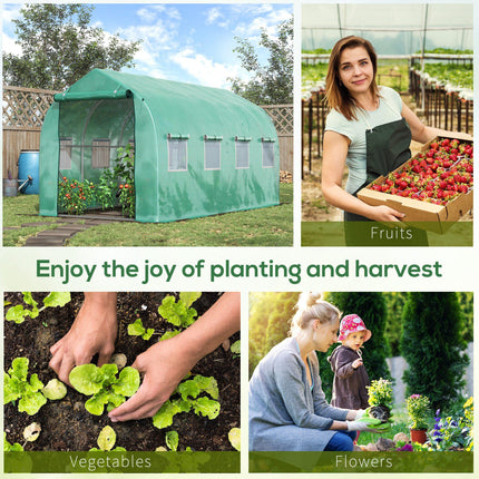 4 x 2 Metre Galvanised Frame Polytunnel Greenhouse with Windows and Door - Green