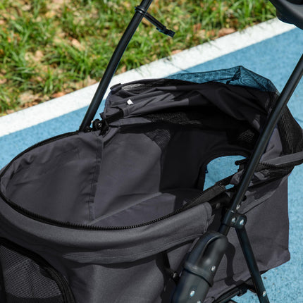 Foldable Dog Pram Stroller with 4 Wheels, Safety Leashes & Cup Holder for Small Dogs - Black