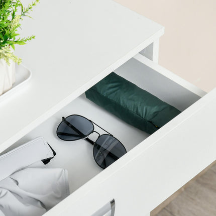 Tipping Shoe Cabinet with 2 Pull-Down Doors, Drawer & Adjustable Shelf for Narrow Entryway - White