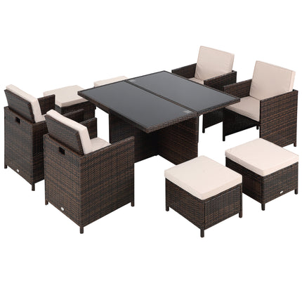 8 Seater Rattan Cube Garden Furniture Set, Rattan Dining Set with Cushions, Outd