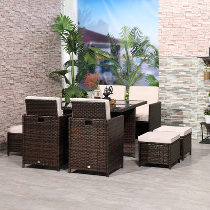 8 Seater Rattan Cube Garden Furniture Set, Rattan Dining Set with Cushions, Outd