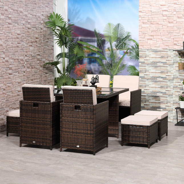 8 Seater Rattan Cube Garden Furniture Set, Rattan Dining Set with Cushions, Outd