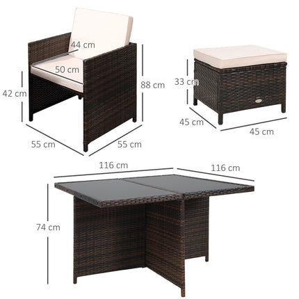 8 Seater Rattan Cube Garden Furniture Set, Rattan Dining Set with Cushions, Outd