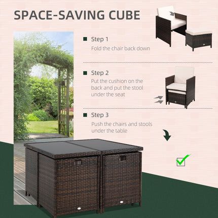 8 Seater Rattan Cube Garden Furniture Set, Rattan Dining Set with Cushions, Outd