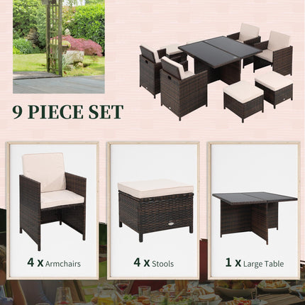 8 Seater Rattan Cube Garden Furniture Set, Rattan Dining Set with Cushions, Outd