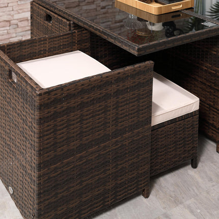 8 Seater Rattan Cube Garden Furniture Set, Rattan Dining Set with Cushions, Outd