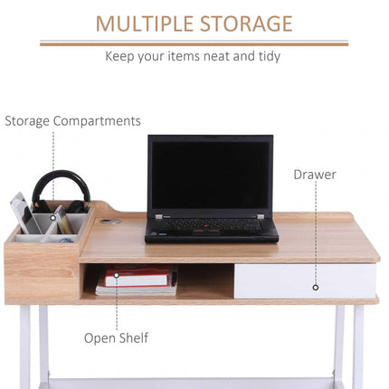 Computer Desk, Writing Desk, Study Workstation with Drawer, Storage Compartments