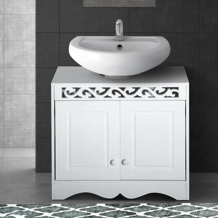 Bathroom Under Sink Storage Cabinet 2-Door Wooden Vanity Unit - White