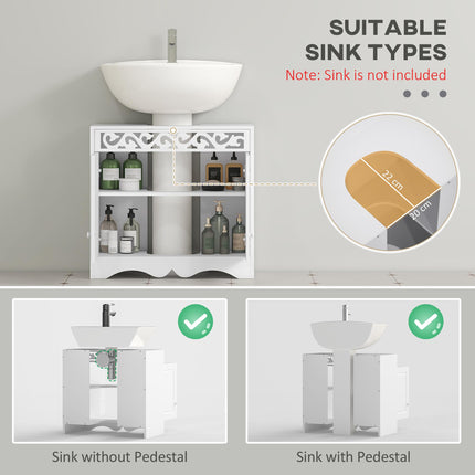 Bathroom Under Sink Storage Cabinet 2-Door Wooden Vanity Unit - White