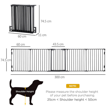 5-Panel Freestanding Stair Gate Dog PlayPen with Walk-Through Door Room Divider Metal Fence - Black