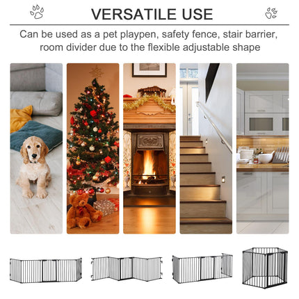 5-Panel Freestanding Stair Gate Dog PlayPen with Walk-Through Door Room Divider Metal Fence - Black