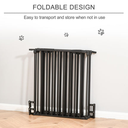 5-Panel Freestanding Stair Gate Dog PlayPen with Walk-Through Door Room Divider Metal Fence - Black