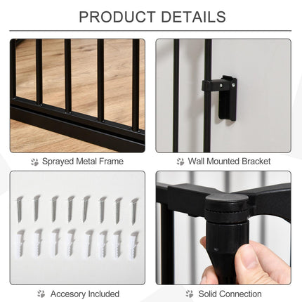 5-Panel Freestanding Stair Gate Dog PlayPen with Walk-Through Door Room Divider Metal Fence - Black