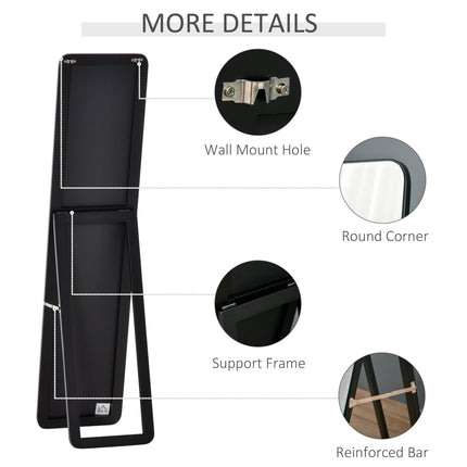 Full Length Free Standing & Wall Hanging Mirror 160x37cm - Black