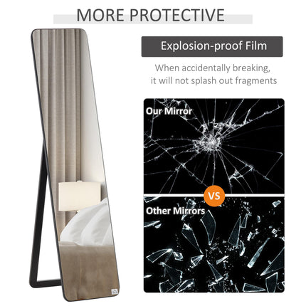 Full Length Free Standing & Wall Hanging Mirror 160x37cm - Black