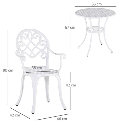 3PC Garden Bistro Set Round Table with 2 Chairs Aluminium - White