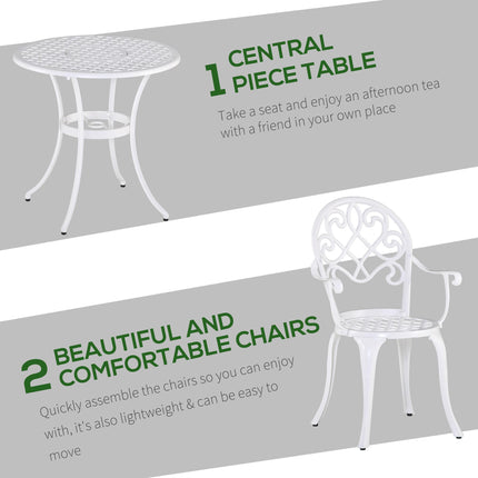3PC Garden Bistro Set Round Table with 2 Chairs Aluminium - White