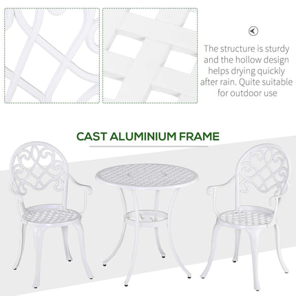 3PC Garden Bistro Set Round Table with 2 Chairs Aluminium - White