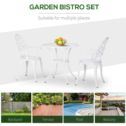 3PC Garden Bistro Set Round Table with 2 Chairs Aluminium - White