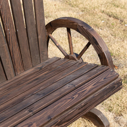 2 Seater Fir Log Garden Bench with Wheel-Shaped Armrests Outdoor Loveseat - Carbonized