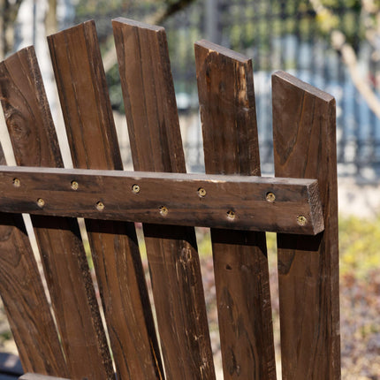 2 Seater Fir Log Garden Bench with Wheel-Shaped Armrests Outdoor Loveseat - Carbonized