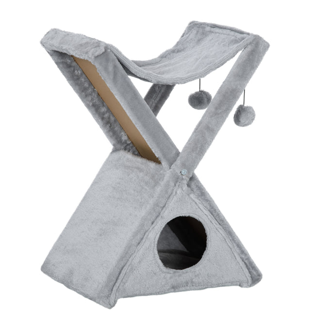Two Tier Cat Tree for Indoor Cats Play Rest Activity Tower Plush Folding Relax C