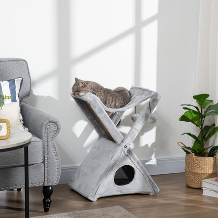 Two Tier Cat Tree for Indoor Cats Play Rest Activity Tower Plush Folding Relax C