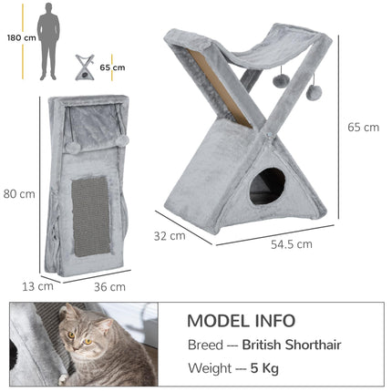 Two Tier Cat Tree for Indoor Cats Play Rest Activity Tower Plush Folding Relax C