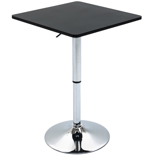 Modern Height Adjustable Counter Bar Table with 360° Swivel Top and Electroplated Metal Base - Black and Silver