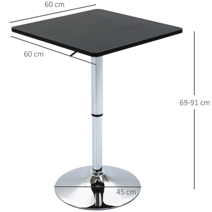 Modern Height Adjustable Counter Bar Table with 360° Swivel Top and Electroplated Metal Base - Black and Silver
