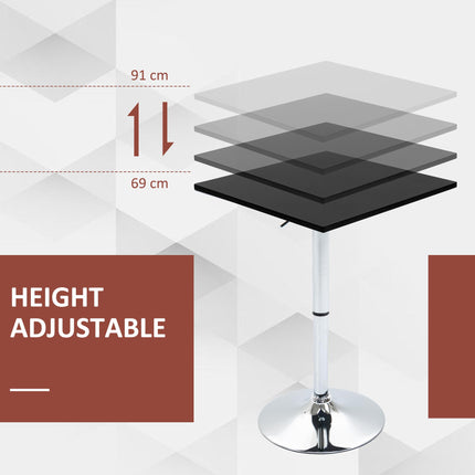 Modern Height Adjustable Counter Bar Table with 360° Swivel Top and Electroplated Metal Base - Black and Silver