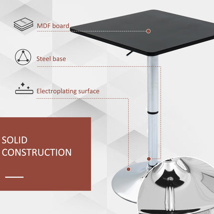 Modern Height Adjustable Counter Bar Table with 360° Swivel Top and Electroplated Metal Base - Black and Silver