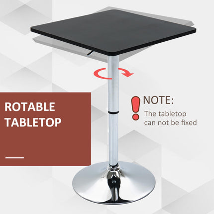 Modern Height Adjustable Counter Bar Table with 360° Swivel Top and Electroplated Metal Base - Black and Silver