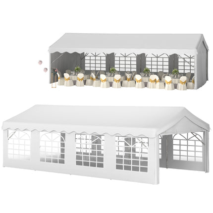 8m x 4m Garden Gazebo Tent with Steel Frame and Removable Walls - White