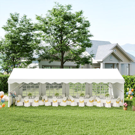 8m x 4m Garden Gazebo Tent with Steel Frame and Removable Walls - White