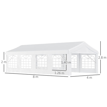 8m x 4m Garden Gazebo Tent with Steel Frame and Removable Walls - White