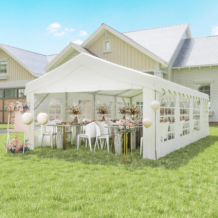 8m x 4m Garden Gazebo Tent with Steel Frame and Removable Walls - White