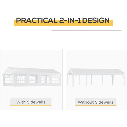 8m x 4m Garden Gazebo Tent with Steel Frame and Removable Walls - White