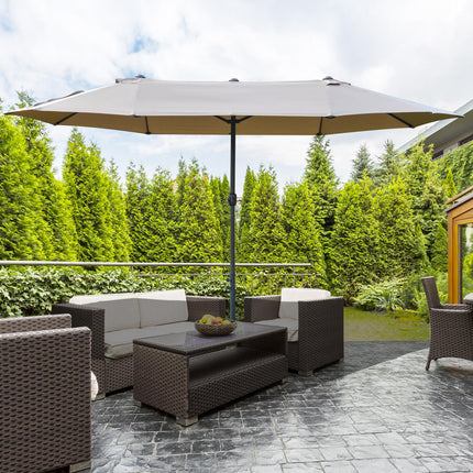 4.6m Double-Sided Garden Parasol with Cross Base Outdoor Patio Umbrella - Khaki