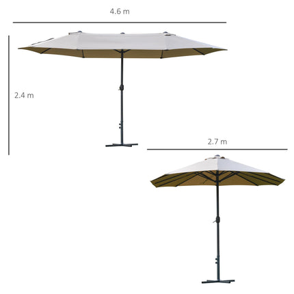 4.6m Double-Sided Garden Parasol with Cross Base Outdoor Patio Umbrella - Khaki