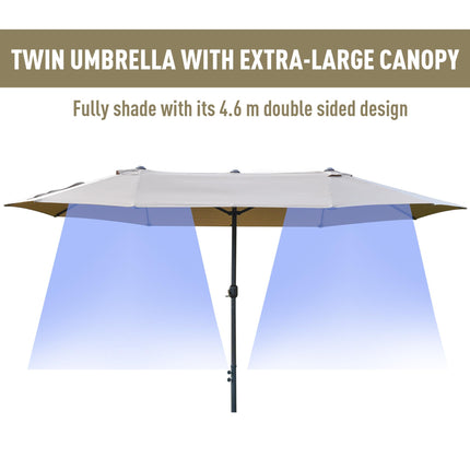 4.6m Double-Sided Garden Parasol with Cross Base Outdoor Patio Umbrella - Khaki