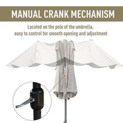 4.6m Double-Sided Garden Parasol with Cross Base Outdoor Patio Umbrella - Khaki