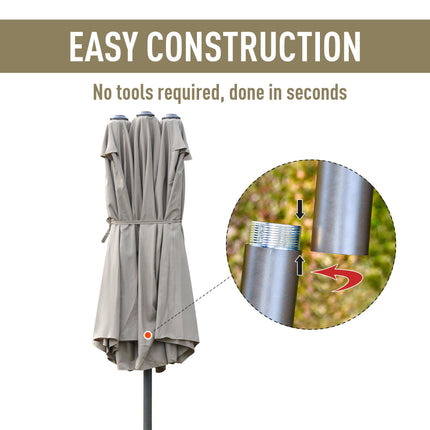 4.6m Double-Sided Garden Parasol with Cross Base Outdoor Patio Umbrella - Khaki