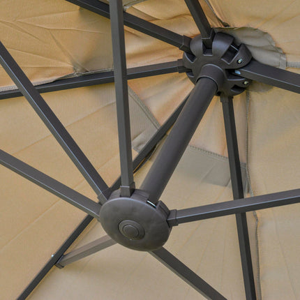 4.6m Double-Sided Garden Parasol with Cross Base Outdoor Patio Umbrella - Khaki