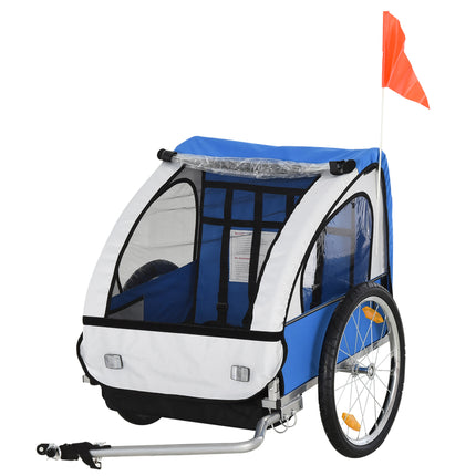 2 Seat Bike Trailer with Steel Frame and Safety Harness - Blue White