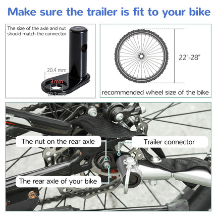 2 Seat Bike Trailer with Steel Frame and Safety Harness - Blue White