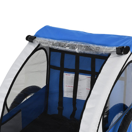 2 Seat Bike Trailer with Steel Frame and Safety Harness - Blue White