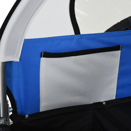 2 Seat Bike Trailer with Steel Frame and Safety Harness - Blue White