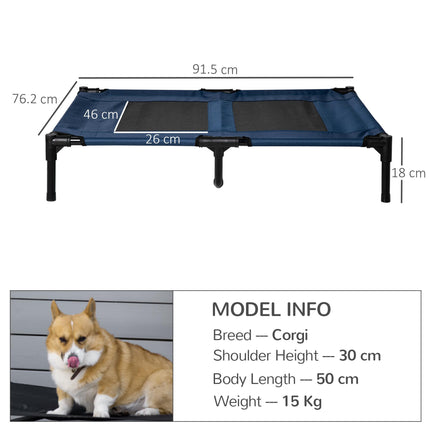 Elevated Portable Dog Bed with Sturdy Metal Frame Support - Blue