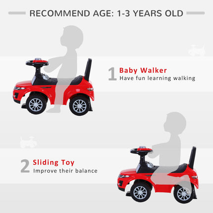 3-in-1 Toddler Ride On Car Foot-to-Floor Slider with Horn & Steering Wheel Manual with Storage - Red